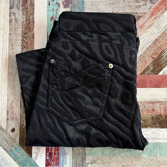 Anne Fontaine Denim Black Cheetah Carlene Print Pants Straight Leg EUC SZE 10 - Picture 1 of 13